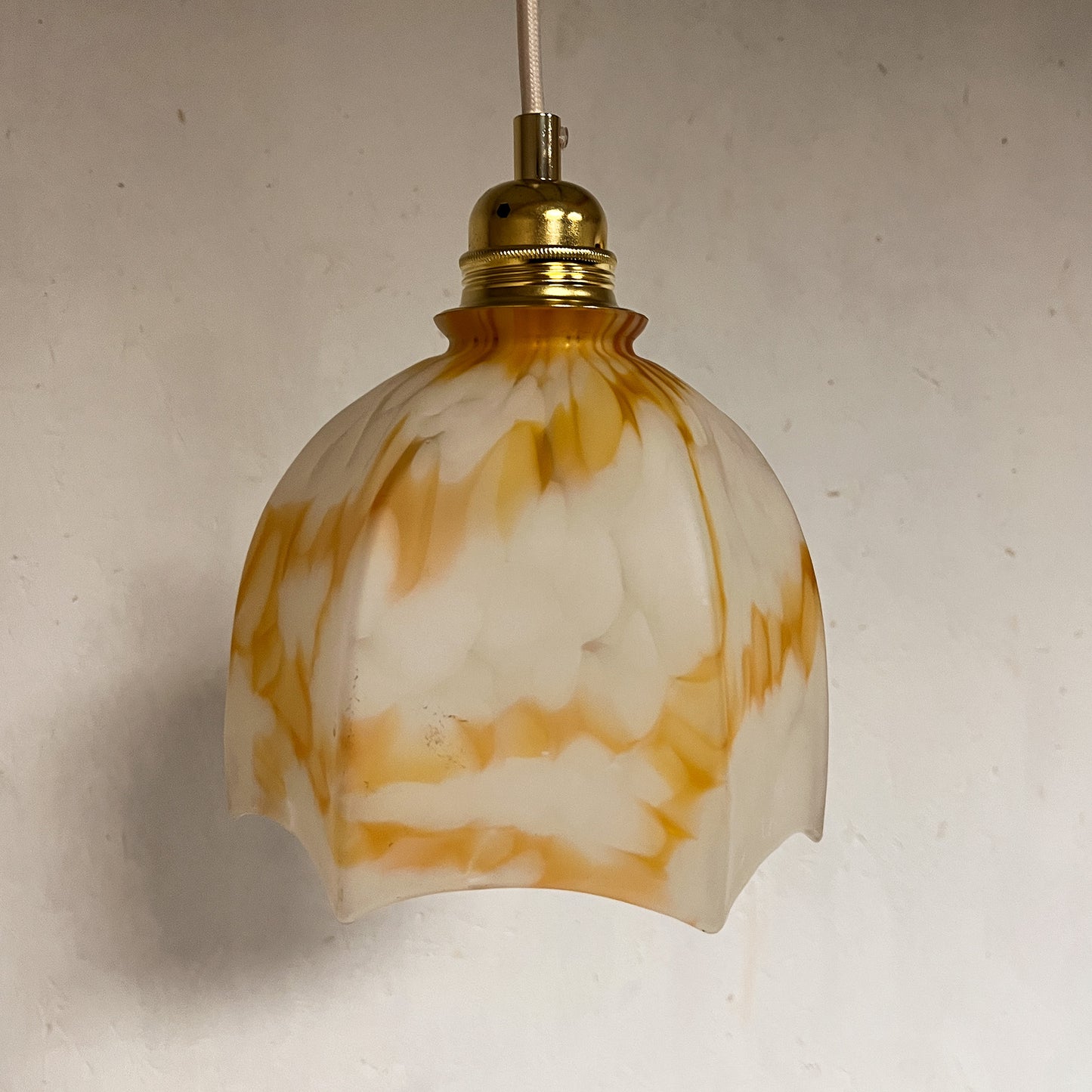suspension tulipe vintage verre dépoli blanc et orange