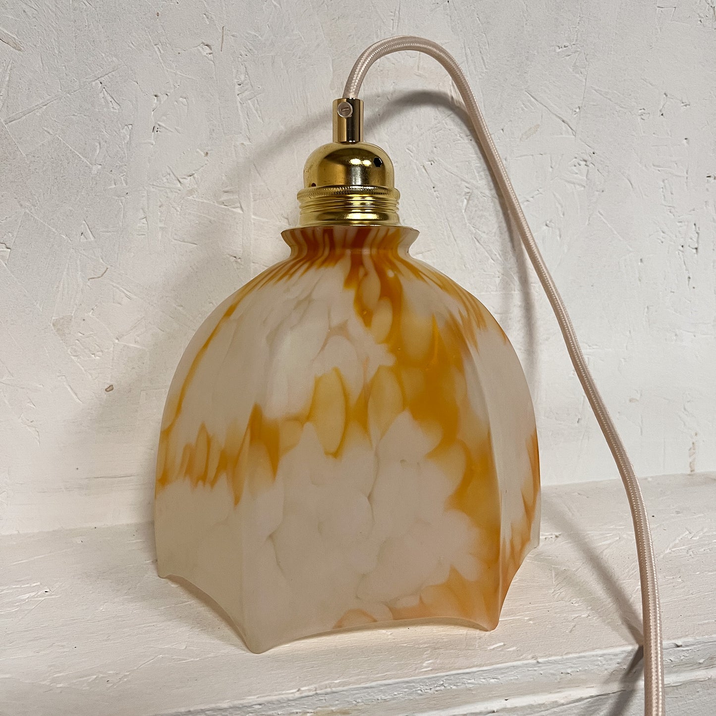 suspension tulipe vintage verre dépoli blanc et orange