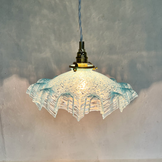 suspension vintage en verre de Clichy bleu