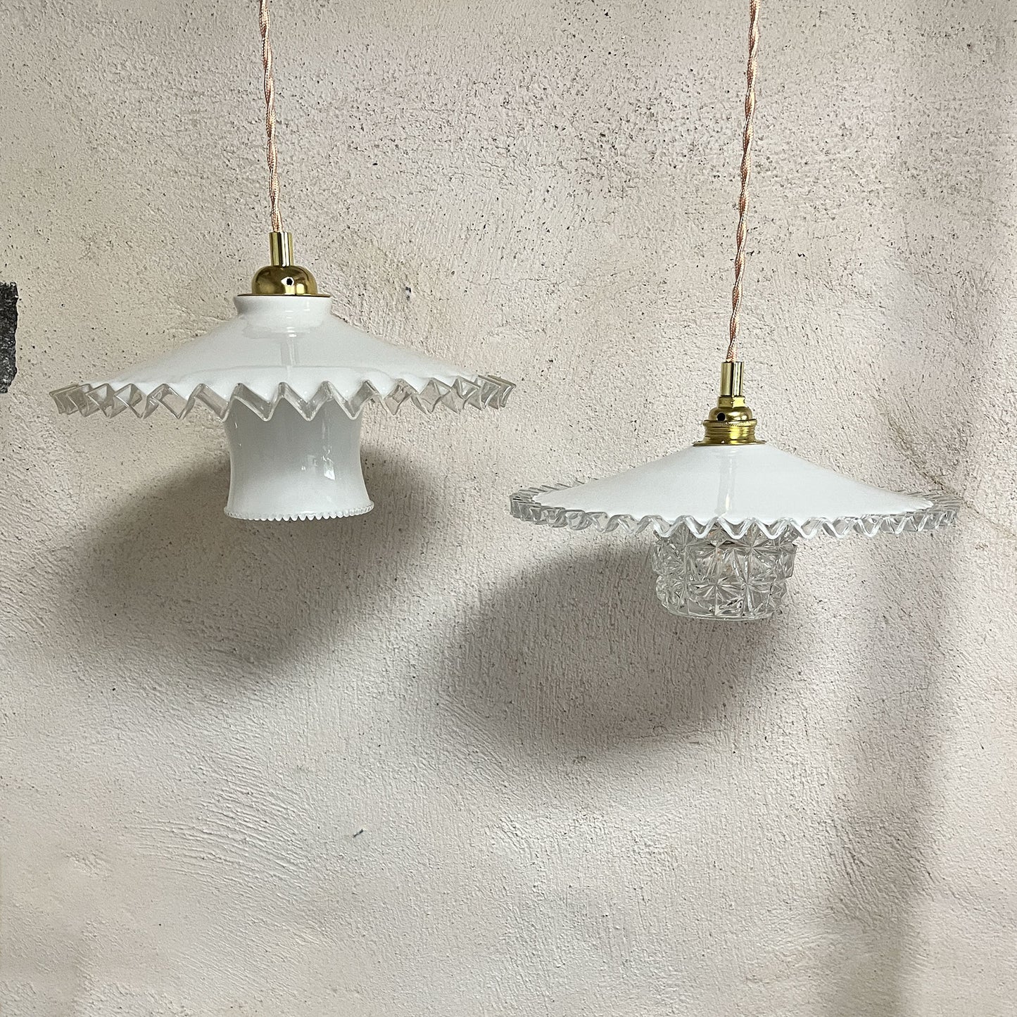 suspension double globe opaline blanche