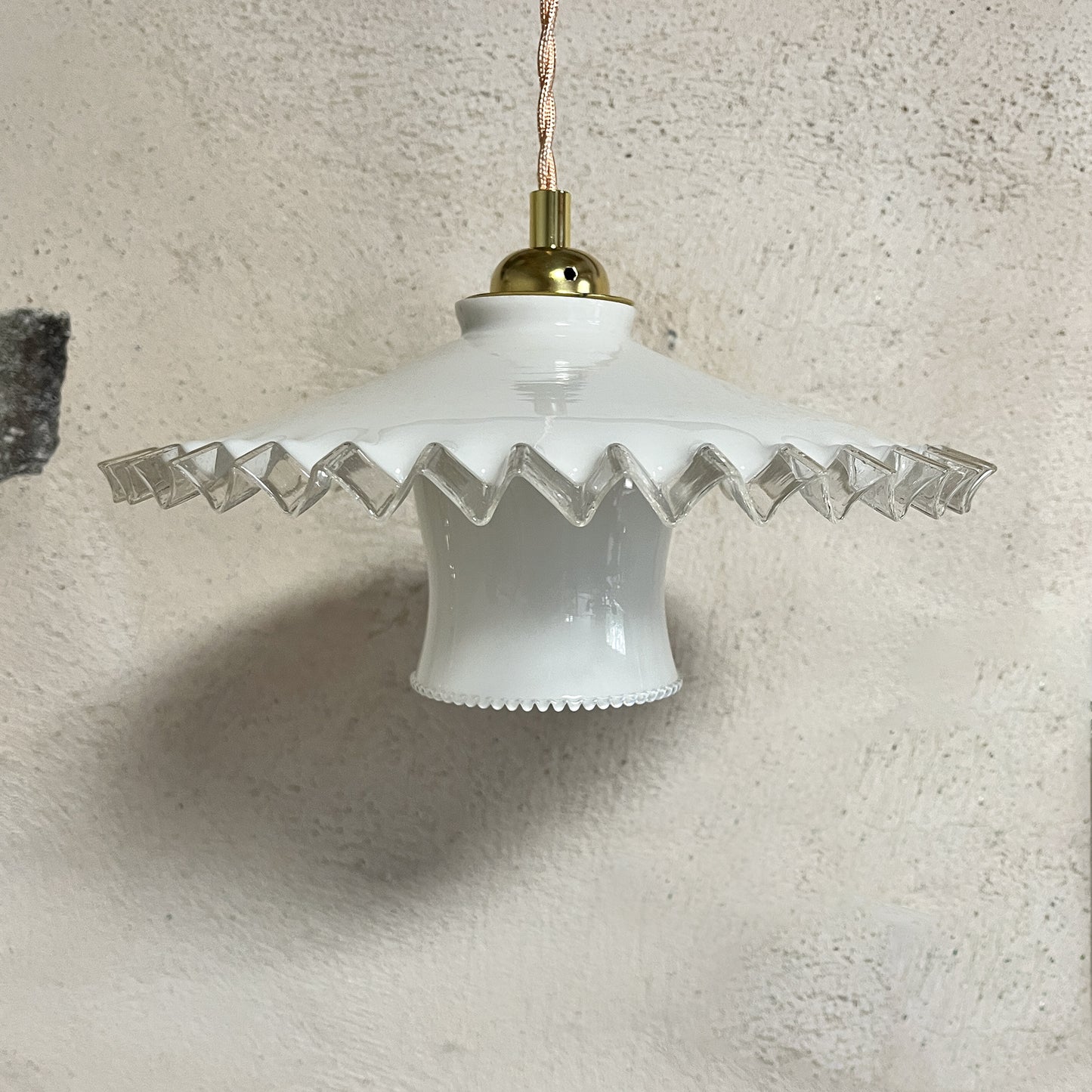 suspension double globe opaline blanche